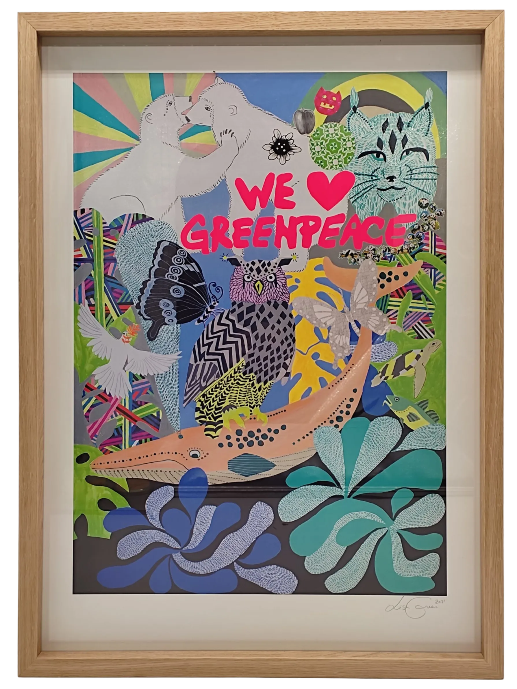 Affiche encadrée avec un cadre en chêne avec réhausse réalisé par l'Atelier Histoire d'art à Lyon - Caluire