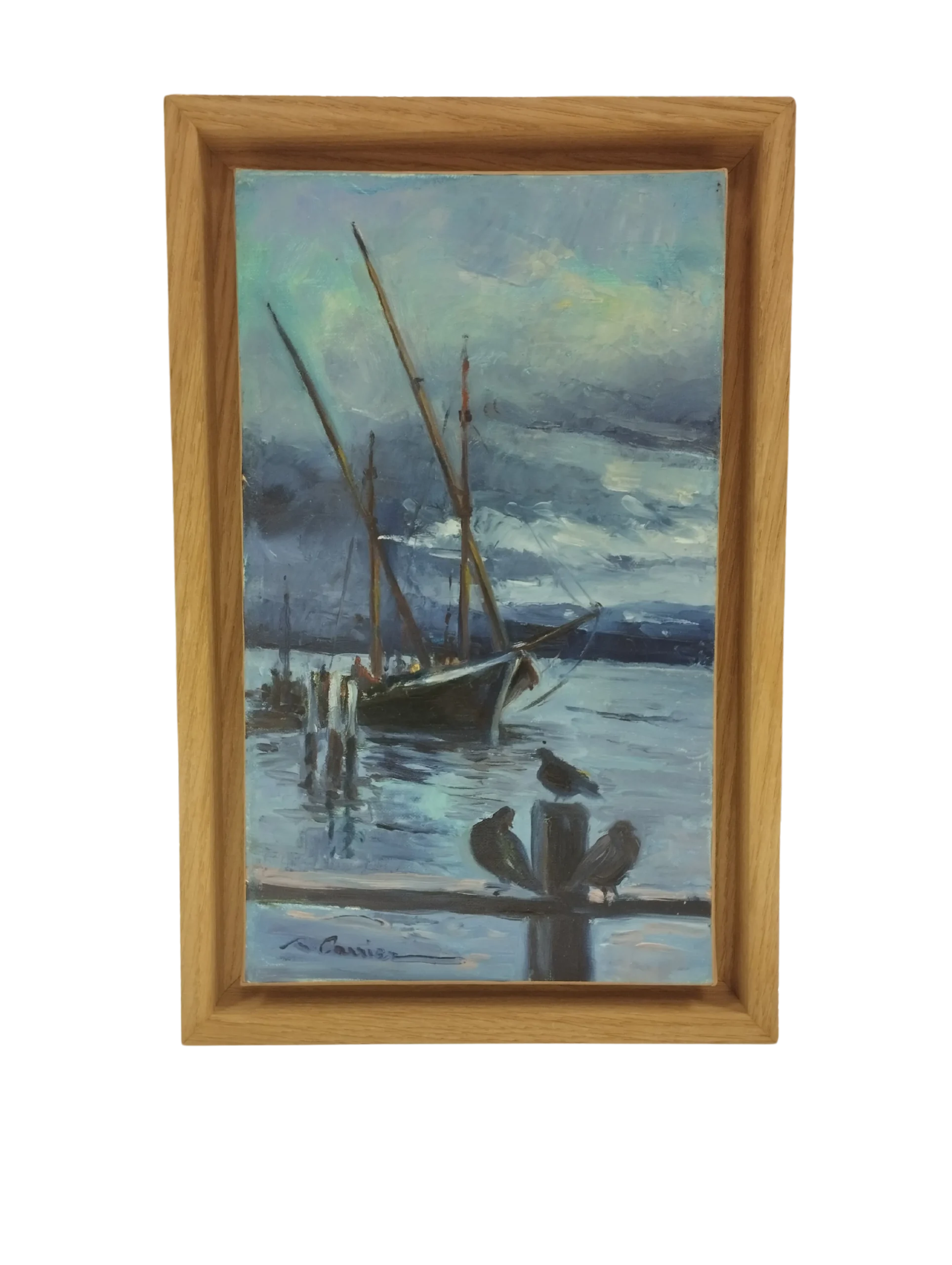 Tableau dans une caisse américaine en chêne massif réalisé par l'Atelier Histoire d'Art à Lyon - Caluire