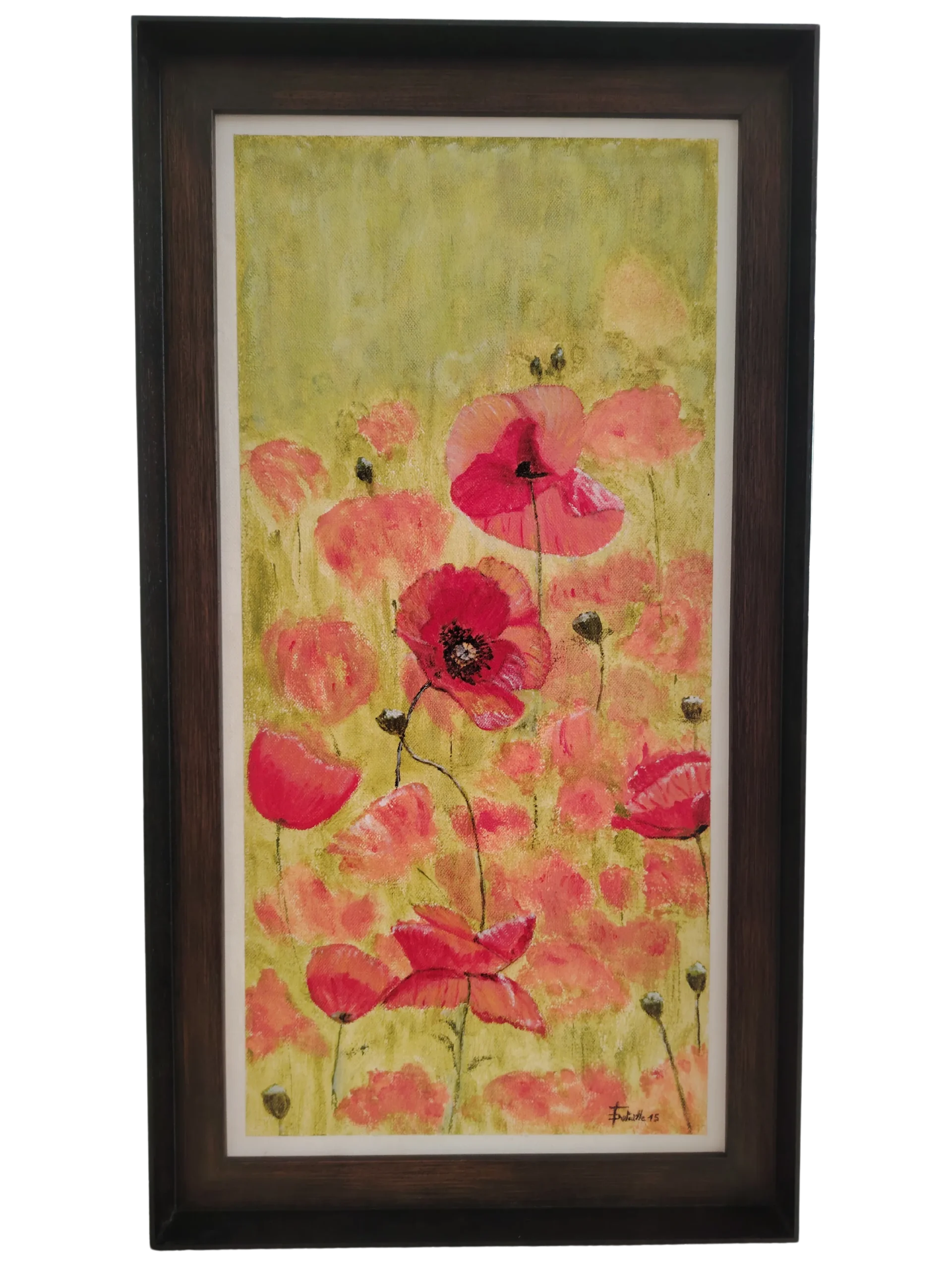 Coquelicots encadré dans un cadre bois teinté réalisé par l'Atelier Histoire d'Art à Lyon - Caluire