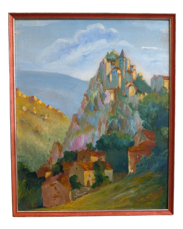 Huile sur panneau dans cadre coloré réalisé par l'Atelier Histoire d'Art - Lyon - Caluire