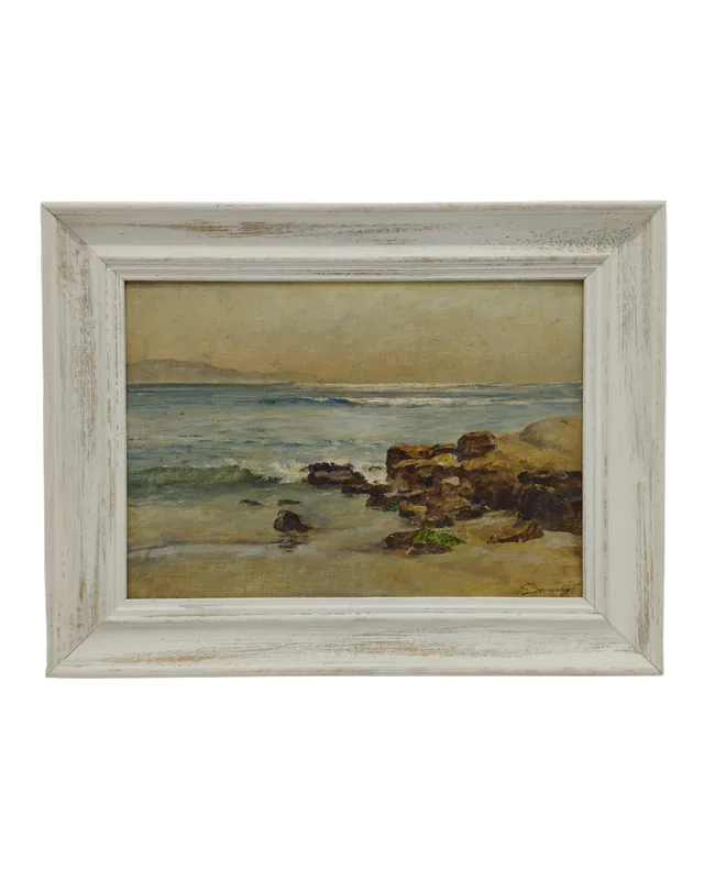 Marine dans cadre blanc cérusé réalisé par l'Atelier Histoire d'Art - Lyon - Caluire