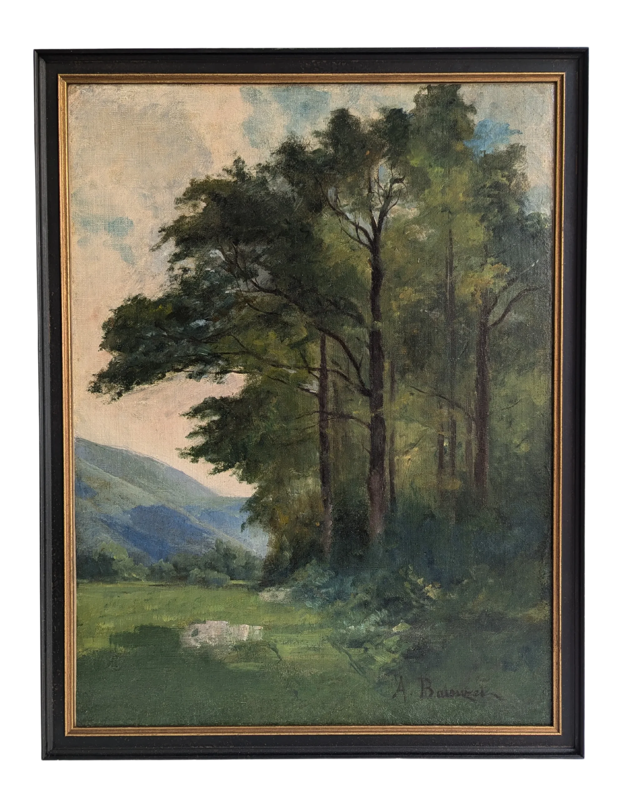 Tableau Barbizon dans un cadre noir avec filet doré réalisé par l'Atelier Histoire d'Art à Lyon - Caluire