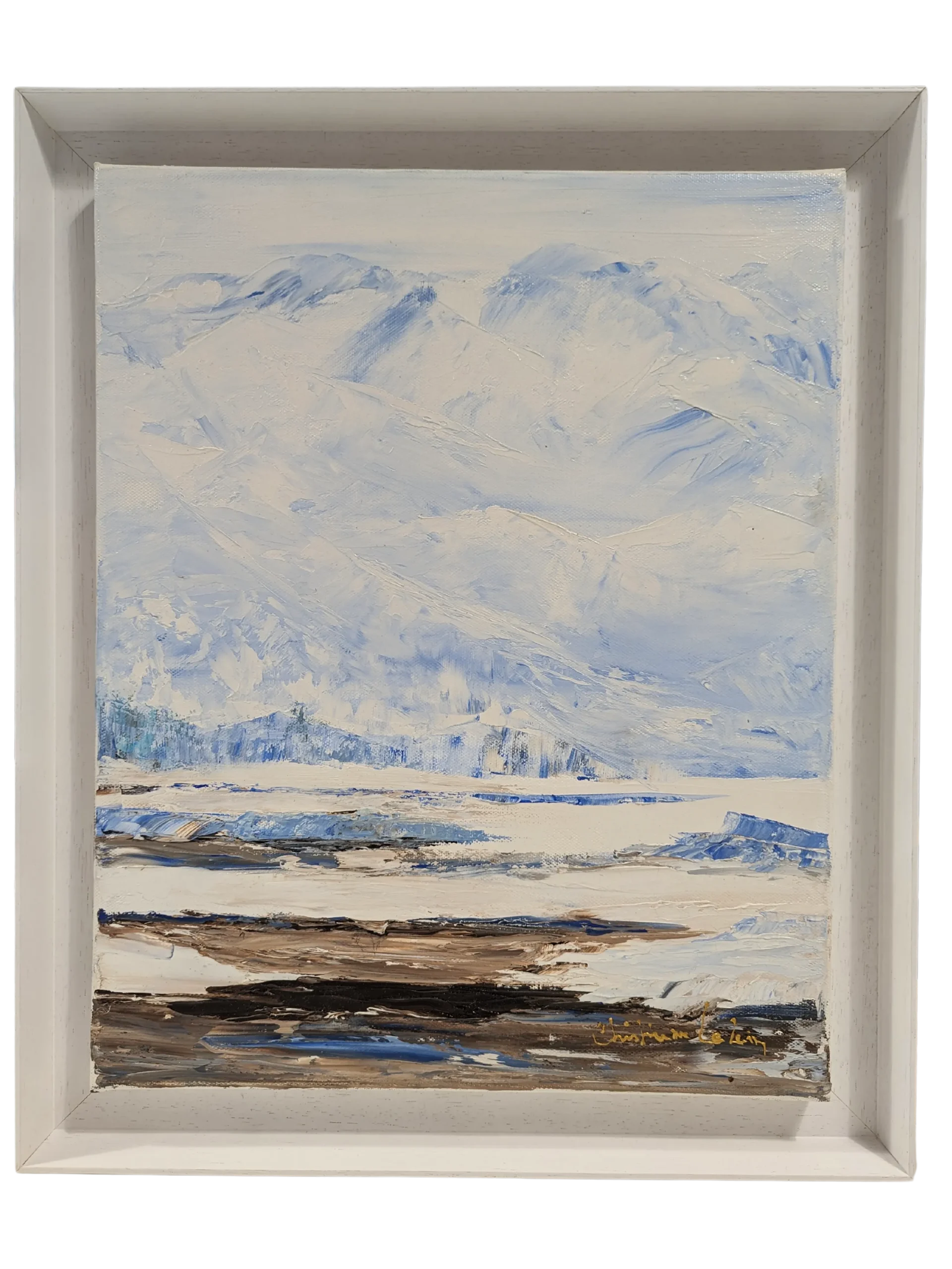 Tableau contemporain dans caisse américaine blanche réalisé par l'Atelier Histoire d'Art à Lyon - Caluire