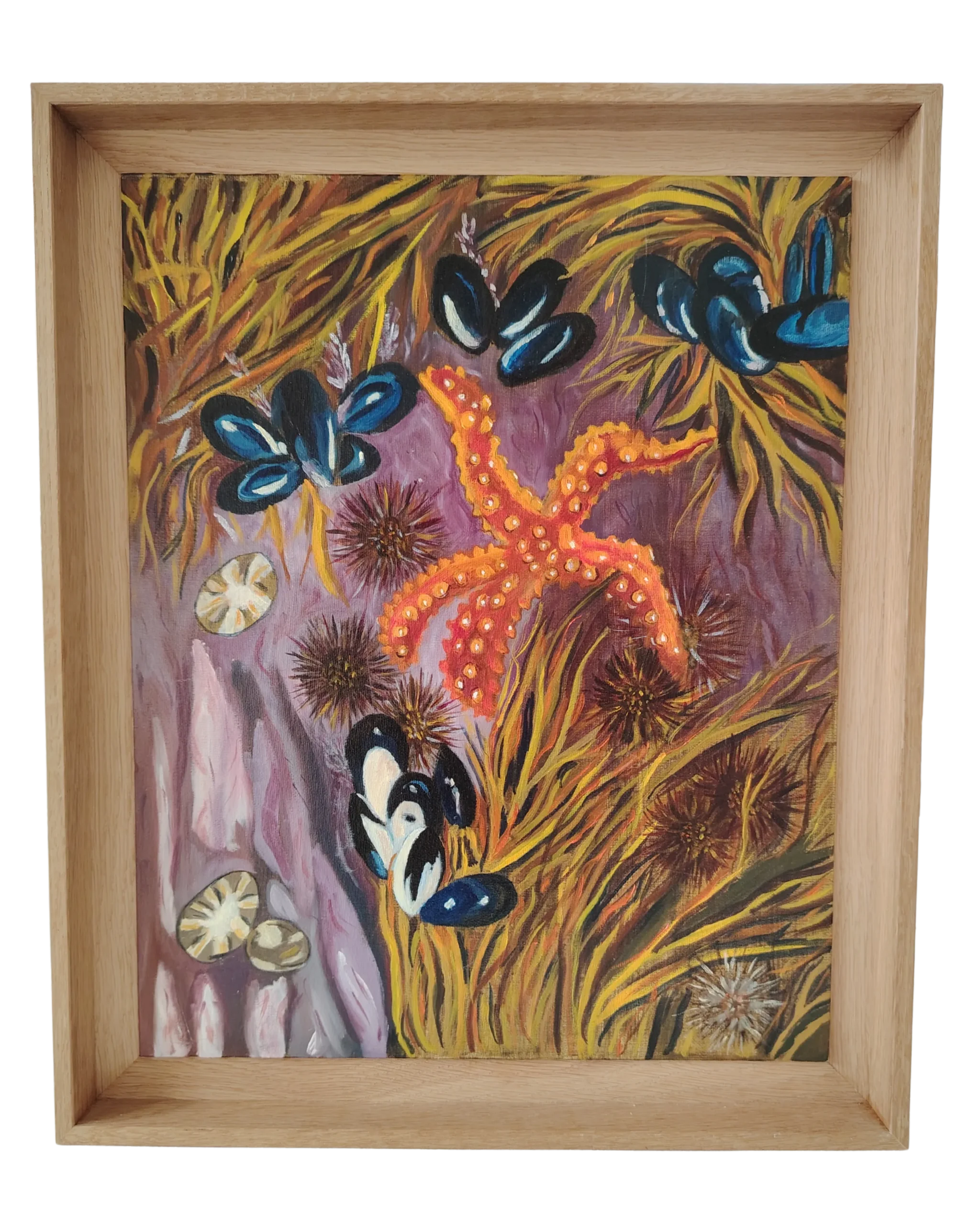 Toile moderne dans caisse américaine placage bois réalisé à l'Atelier Histoire d'Art - Lyon - Caluire